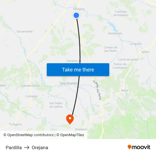 Pardilla to Orejana map