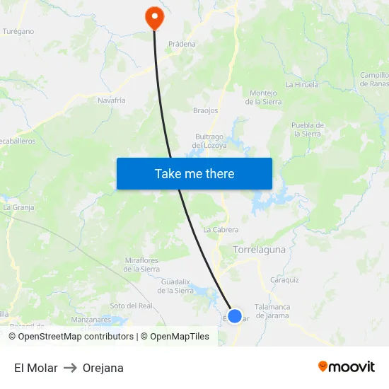 El Molar to Orejana map