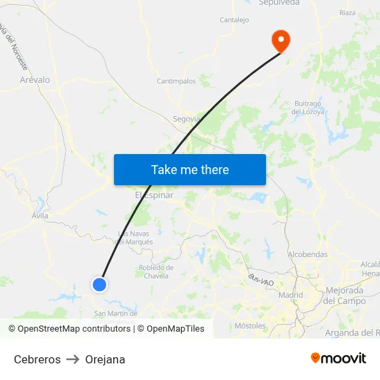 Cebreros to Orejana map