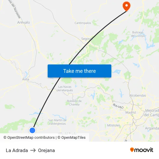 La Adrada to Orejana map