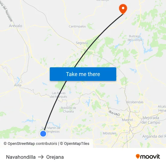 Navahondilla to Orejana map