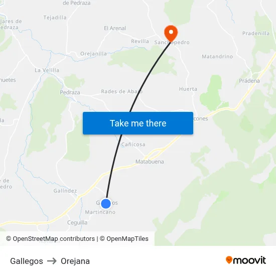 Gallegos to Orejana map