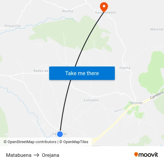 Matabuena to Orejana map