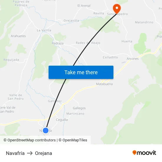 Navafría to Orejana map