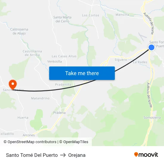 Santo Tomé Del Puerto to Orejana map