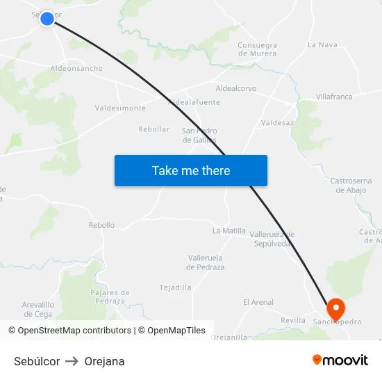 Sebúlcor to Orejana map