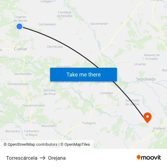 Torrescárcela to Orejana map