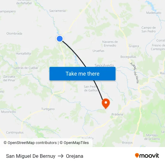 San Miguel De Bernuy to Orejana map