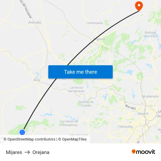 Mijares to Orejana map