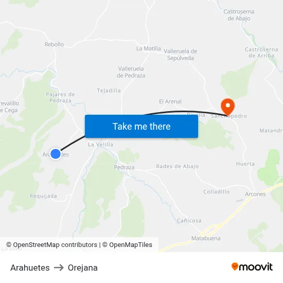 Arahuetes to Orejana map