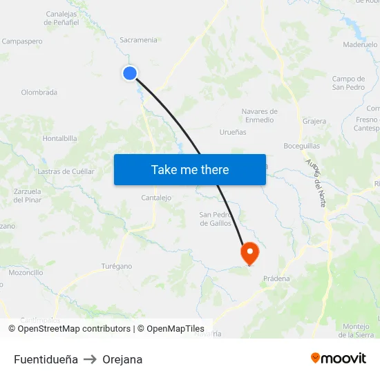 Fuentidueña to Orejana map
