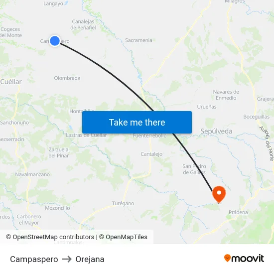 Campaspero to Orejana map