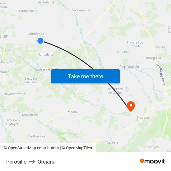 Perosillo to Orejana map