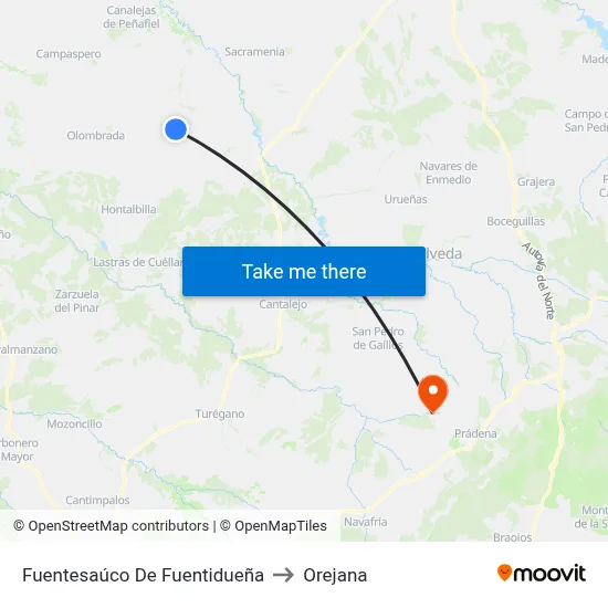 Fuentesaúco De Fuentidueña to Orejana map