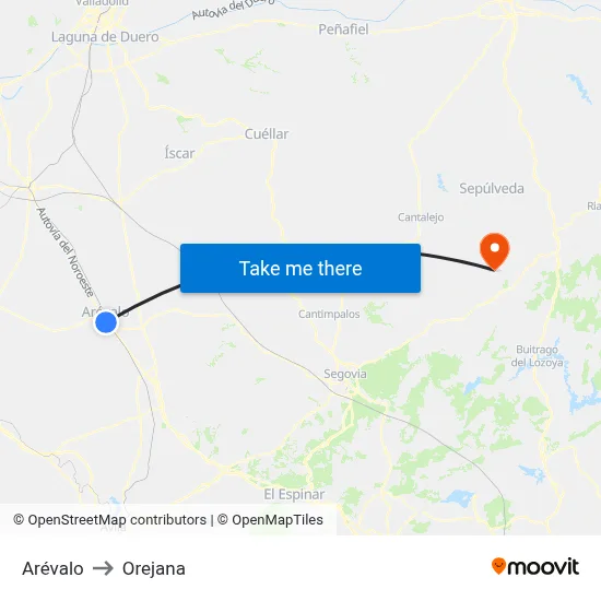 Arévalo to Orejana map
