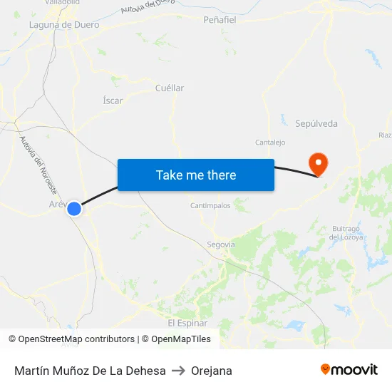 Martín Muñoz De La Dehesa to Orejana map