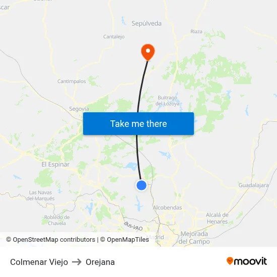 Colmenar Viejo to Orejana map