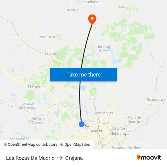 Las Rozas De Madrid to Orejana map