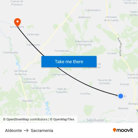 Aldeonte to Sacramenia map
