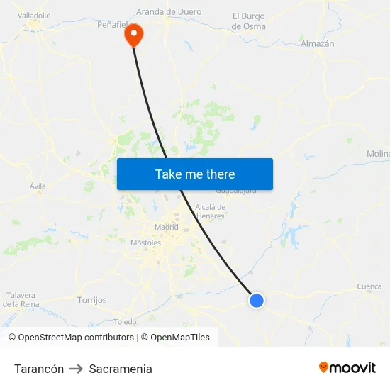 Tarancón to Sacramenia map