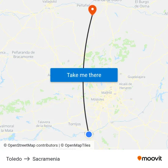 Toledo to Sacramenia map