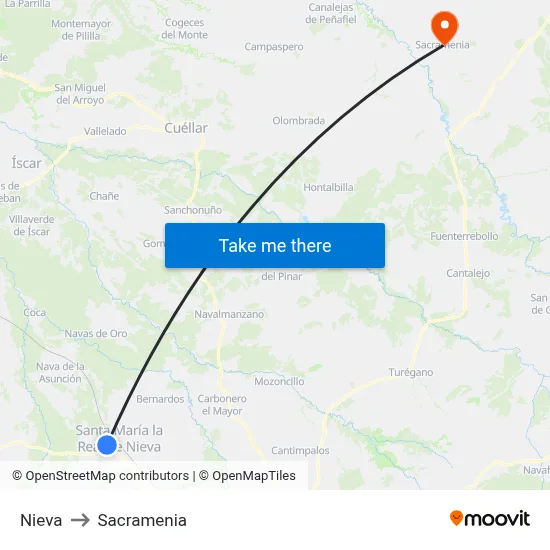 Nieva to Sacramenia map
