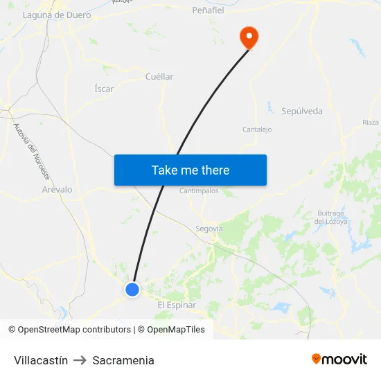 Villacastín to Sacramenia map