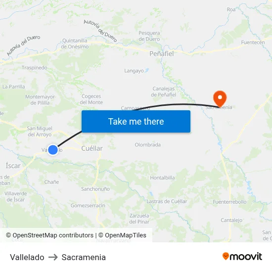 Vallelado to Sacramenia map