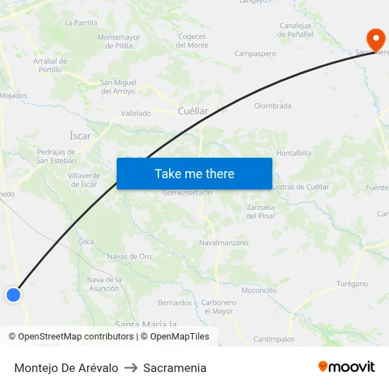 Montejo De Arévalo to Sacramenia map