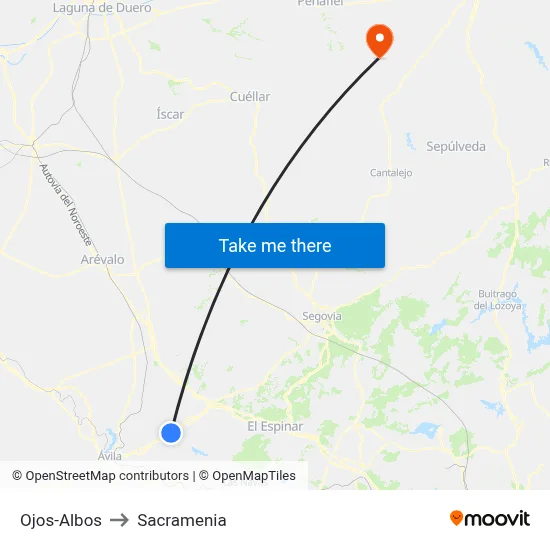 Ojos-Albos to Sacramenia map