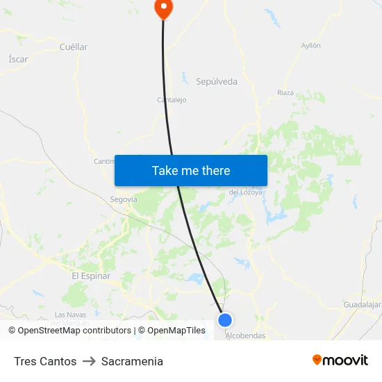 Tres Cantos to Sacramenia map