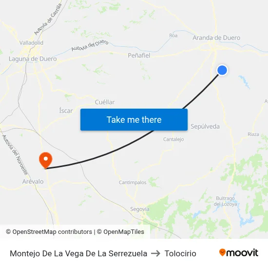 Montejo De La Vega De La Serrezuela to Tolocirio map
