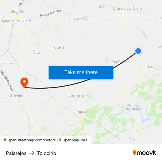 Pajarejos to Tolocirio map