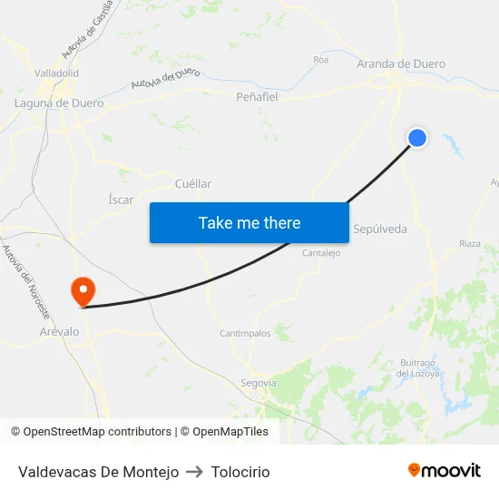 Valdevacas De Montejo to Tolocirio map