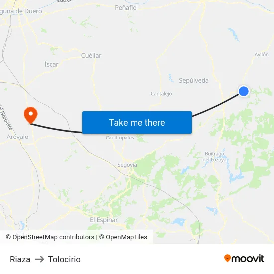 Riaza to Tolocirio map