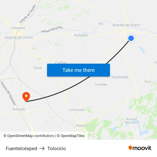 Fuentelcésped to Tolocirio map