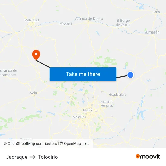 Jadraque to Tolocirio map