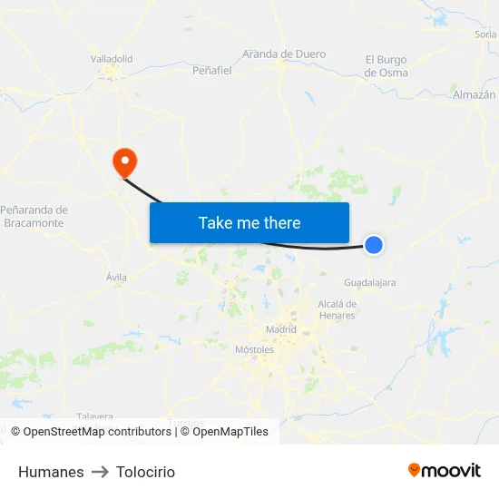Humanes to Tolocirio map