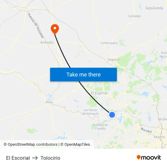 El Escorial to Tolocirio map