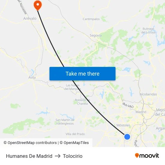 Humanes De Madrid to Tolocirio map