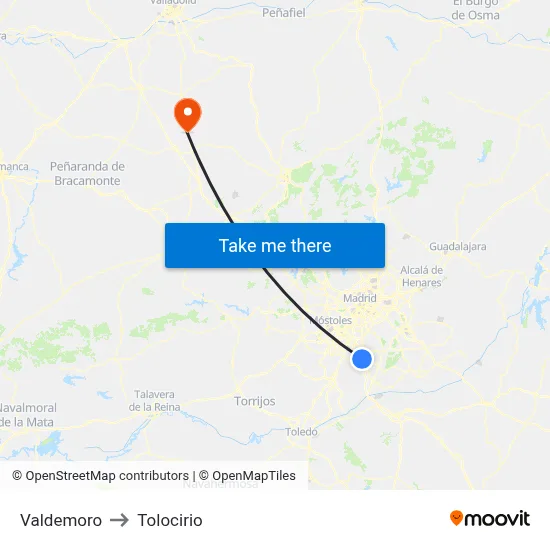 Valdemoro to Tolocirio map