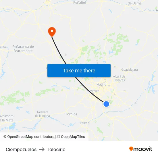 Ciempozuelos to Tolocirio map