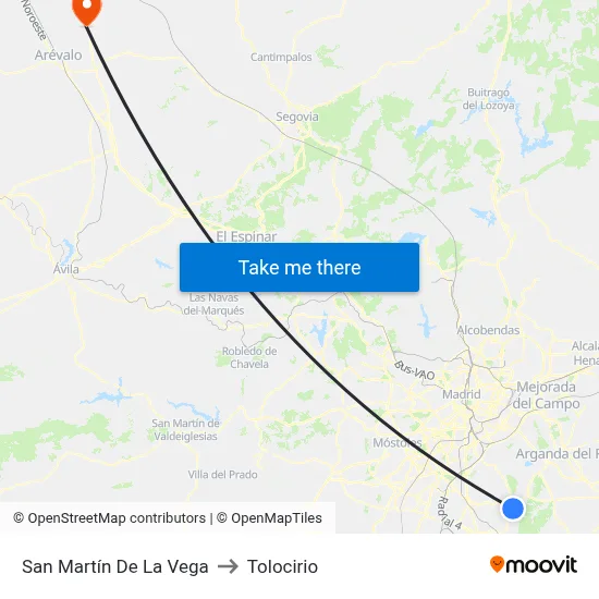 San Martín De La Vega to Tolocirio map
