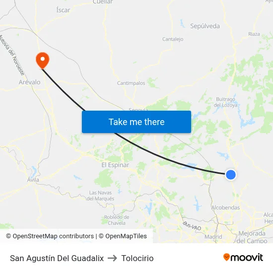 San Agustín Del Guadalix to Tolocirio map