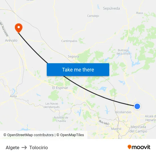Algete to Tolocirio map