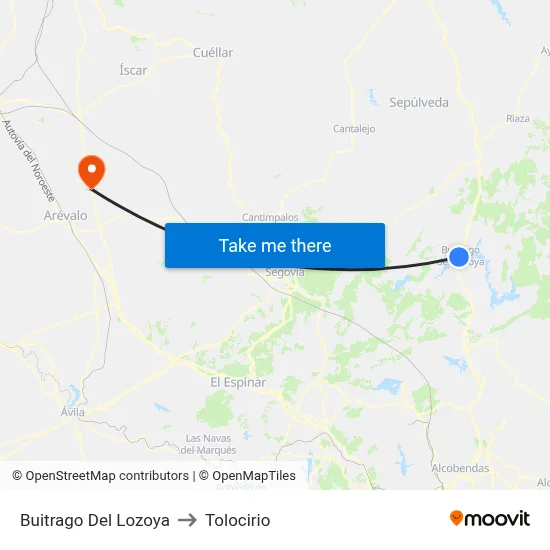 Buitrago Del Lozoya to Tolocirio map