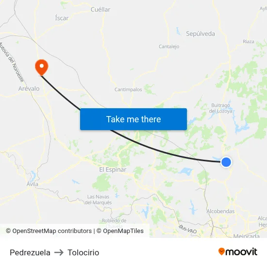 Pedrezuela to Tolocirio map