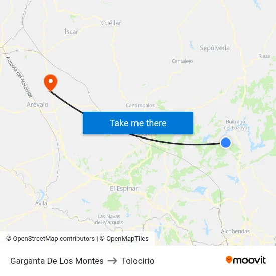 Garganta De Los Montes to Tolocirio map