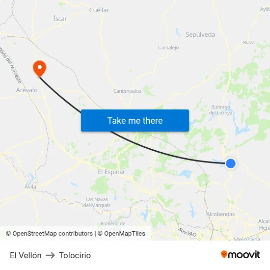 El Vellón to Tolocirio map