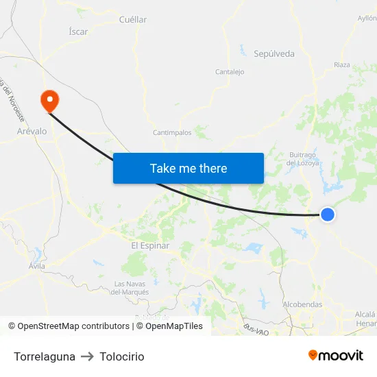 Torrelaguna to Tolocirio map